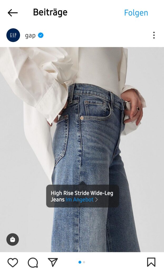 Über Instagram verkaufen - Produkttag einer Jeans auf Instagram Shopping