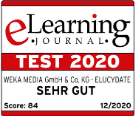 Ein Screenshot des eLearning Journal Test Awards 2020 mit Bewertung Sehr gut der WEKA MEDIA GmbH & Co. KG