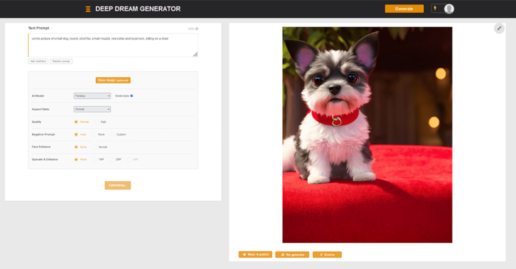 KI Bilder erstellen - Deep Dream Generator-Dashboard
