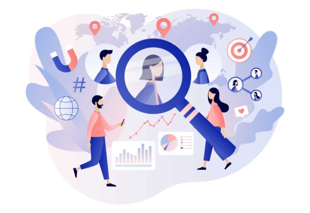 Zielgruppenanalyse - Suche nach Personen mit einer Lupe