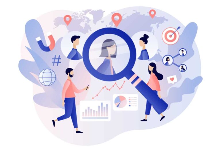 Zielgruppenanalyse - Suche nach Personen mit einer Lupe