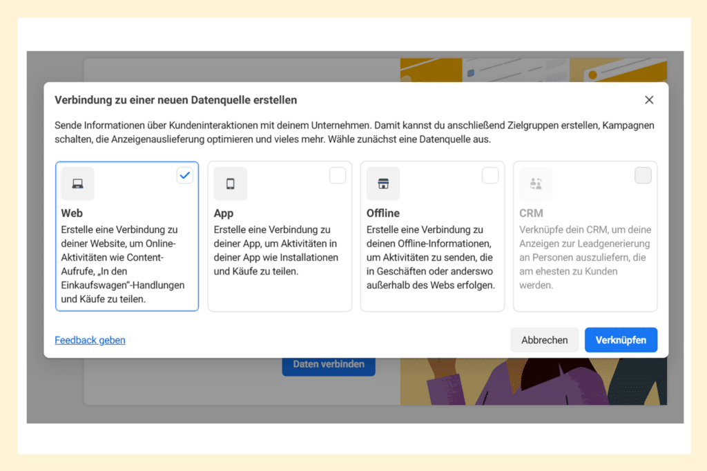 Facebook Pixel ; Verbindung Datenquelle