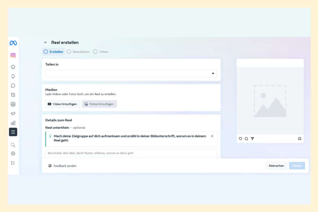 Reels in der Meta Suite erstellen - Instagram Post planen