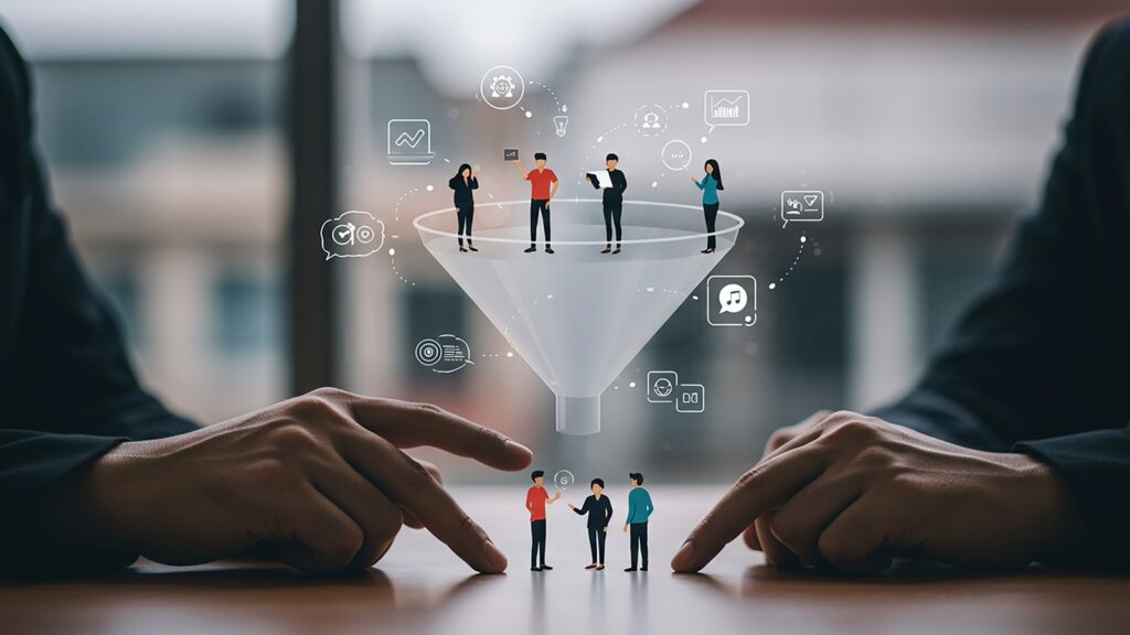 Verkaufstrichter symbolisiert am oberen und unteren Ende, wie viele Personen eine Conversion durchgeführt haben.