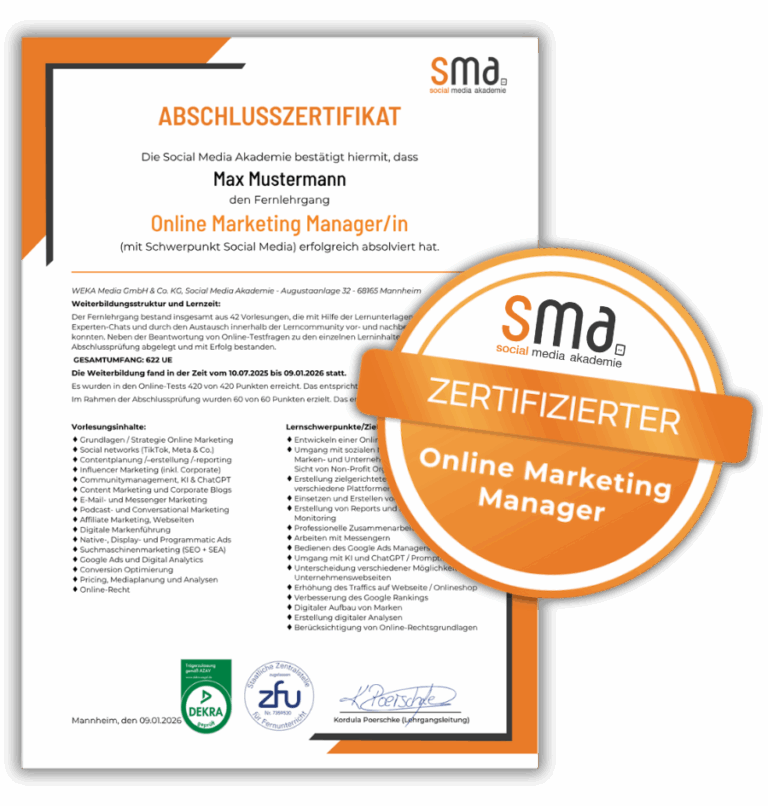 Abschlusszertifikat und Kompetenzsiegel der SMA.